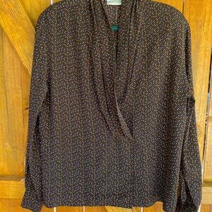 Liz Claiborne 100%Silk Black Polka Dots Wrap Blouse Long Sleeve Size 8